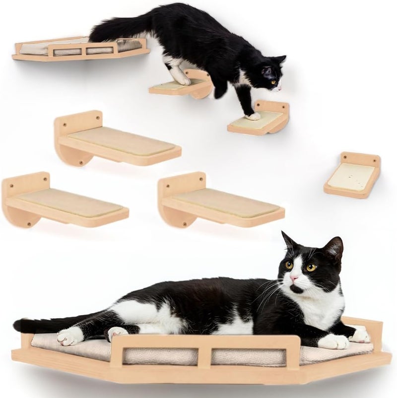 INICIO Cat Wall Shelves - Modern and Durable 3 Step Cat Furniture for Wall - Stylish Birch Floating Shelf for Cats up to 15lbs - Wooden Corner Shelves with Cushioned Perch - Natural Wood - Image 1